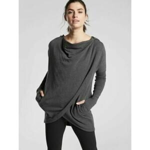 Athleta Purana Wrap hooded top heather charcoal gray long sleeve 486073